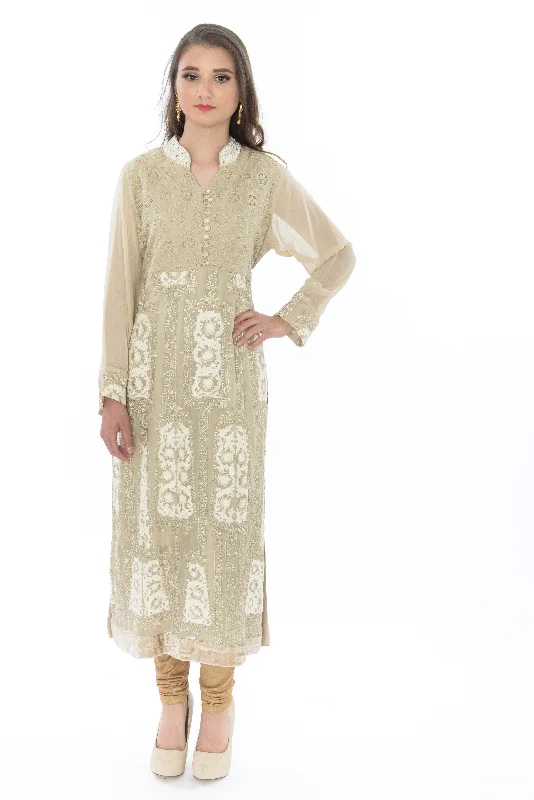 Frosted Vanilla Creme Long Kurti Salwar Kameez Maxi Skirt Fashion