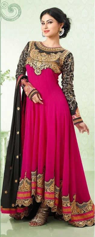 Glamorous Pink & Black Long Anarkali (D.No. 7005) Maxi Skirt Style