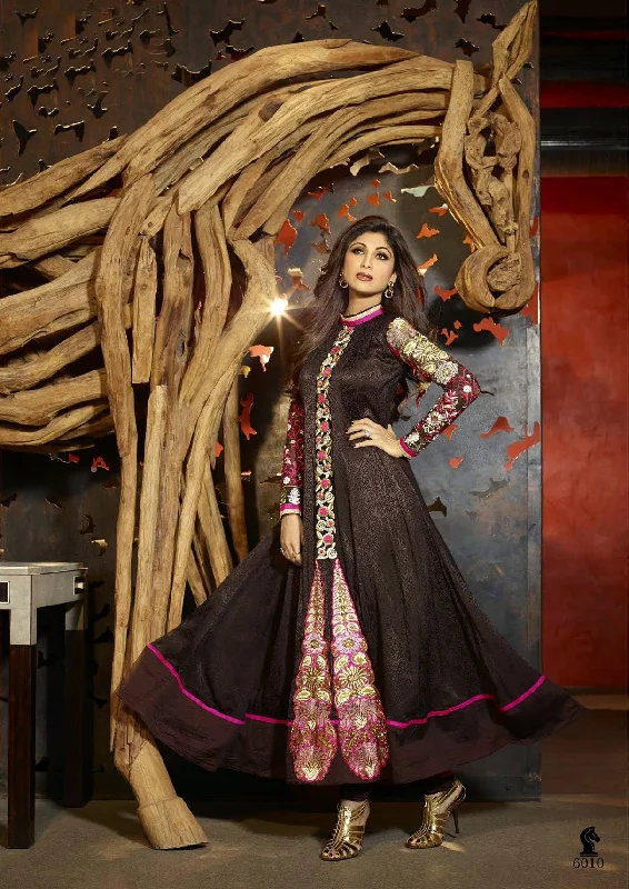 Long Black Shimmer Long Anarkali by Shilpa Shetty (6010) Button-front Maxi Skirt