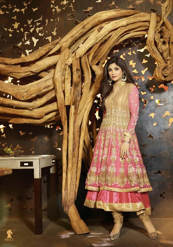 Long Pink Shimmer Anarkali by Shilpa Shetty (6011) Long Boho Skirt