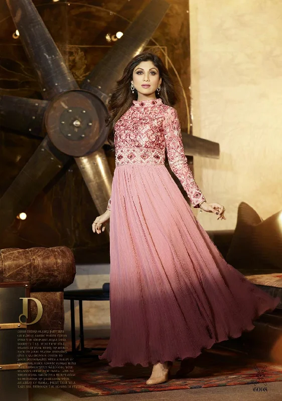 Long Soft Pink Embroidered Anarkali by Shilpa Shetty (6008) Tulle Maxi Skirt