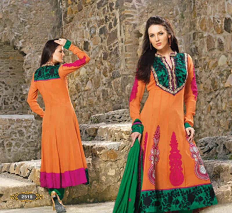 Orange Georgette Long Anarkali Salwar Kameez (D. No. 2518) Soft Maxi Skirt