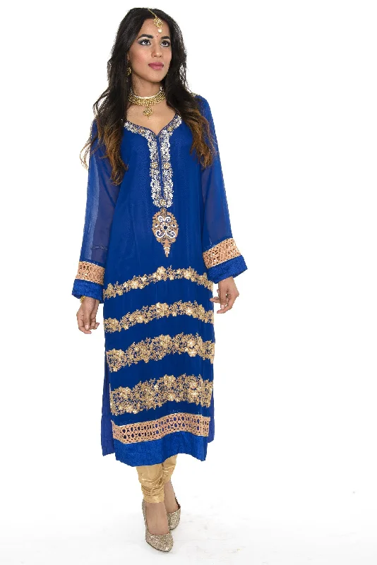 Royal Blue Wedding Long Kurti Salwar Kameez (Size M/L) Knit Maxi Skirt