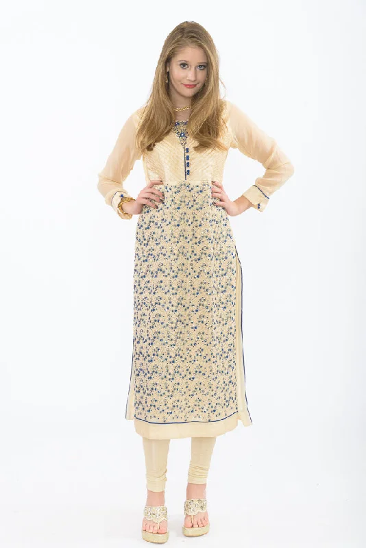 Vanilla Sorbet Light Gold and Blue Long Kurti Midi Maxi Skirt