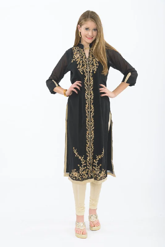 Smoke and Gold Long Kurti with Churidar Comfortable Long Skirt