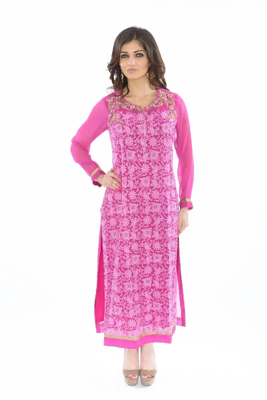 Sweet Pink and Gold Long Kurti Salwar Kameez Embroidered Maxi Skirt