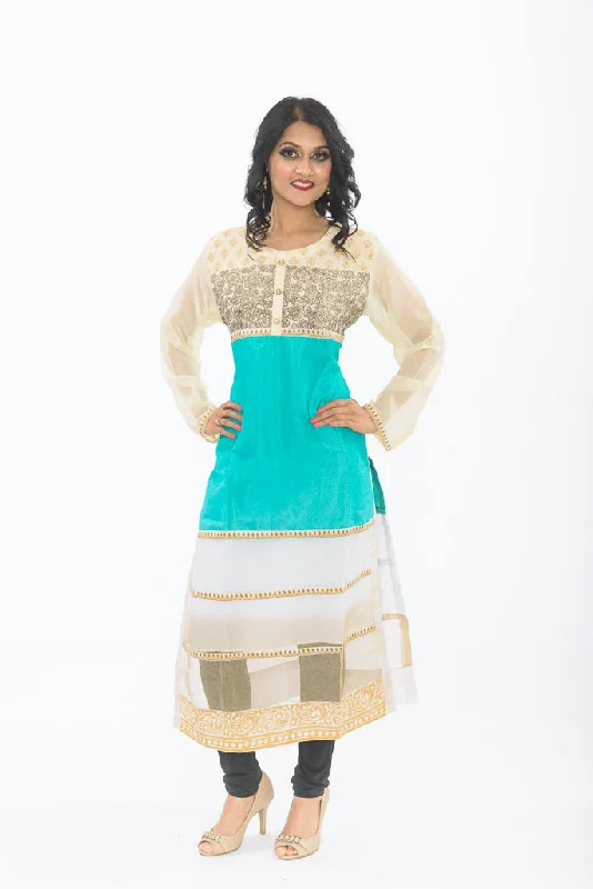 Cool Mint Traditional Indian Long Kurti Elegant Long Skirt