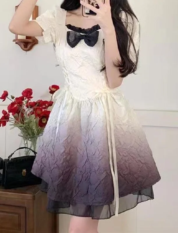 Bowknot Decor Lace Trim Gradient Date Dress