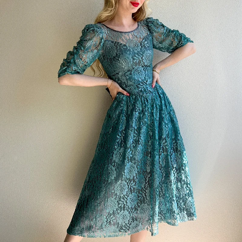 Darling 1980s Blue Lace Princess Dress (XS/S)