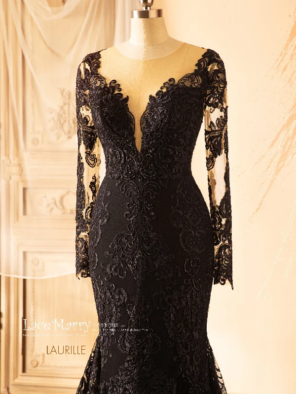 LAURILLE / Off-Shoulder Black Lace Wedding Dress