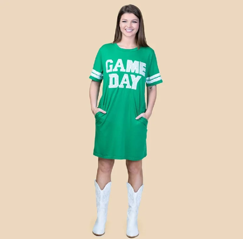 Kelly Green Game Day Sequin T-Shirt Dress w/ Pockets