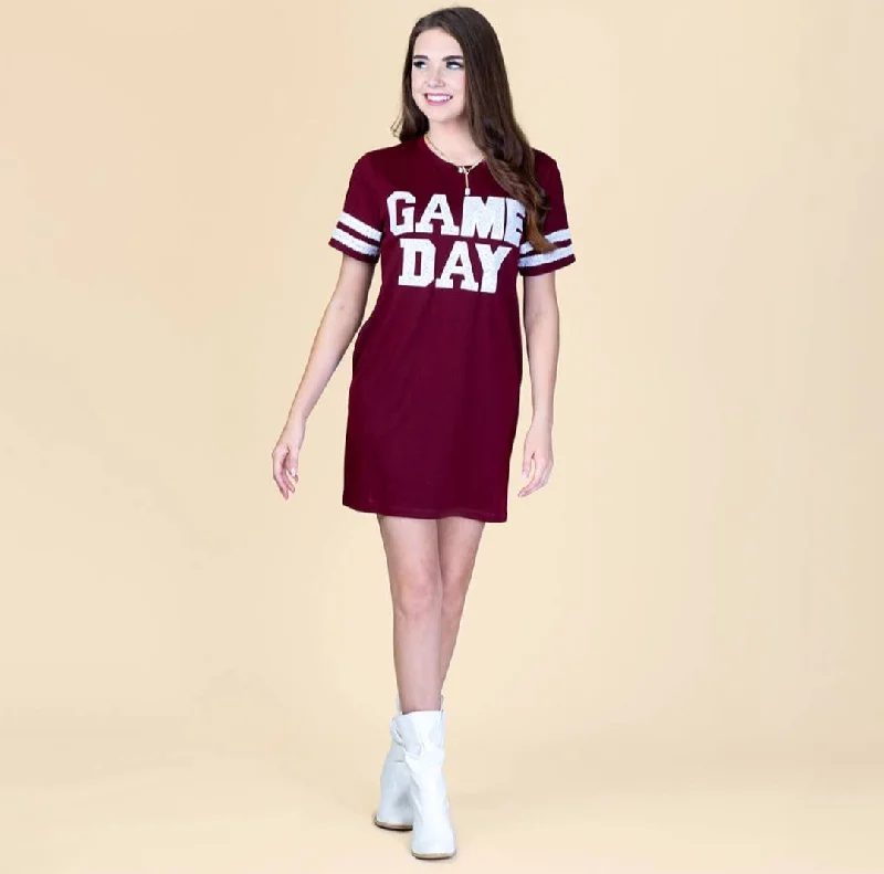 Maroon Game Day Sequin T-Shirt Dress w/ Pockets