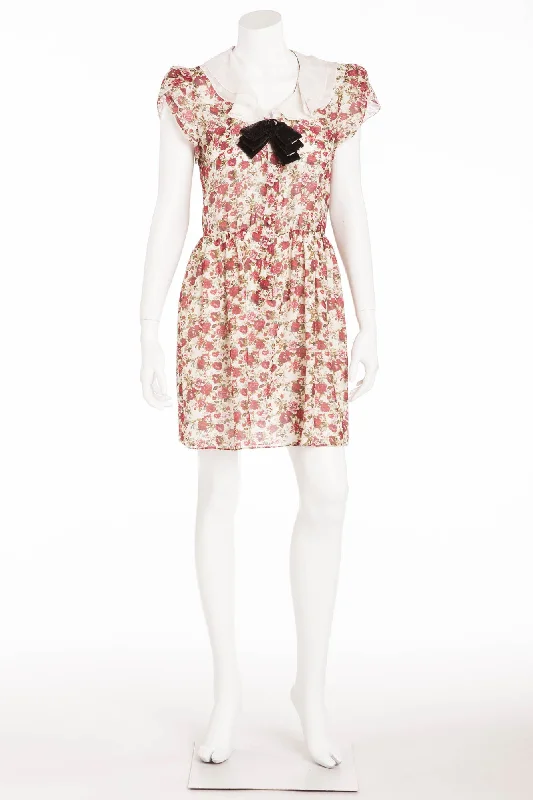 Saint Laurent - Short Sleeve Floral Dress with Black Sequin Bow - FR 40