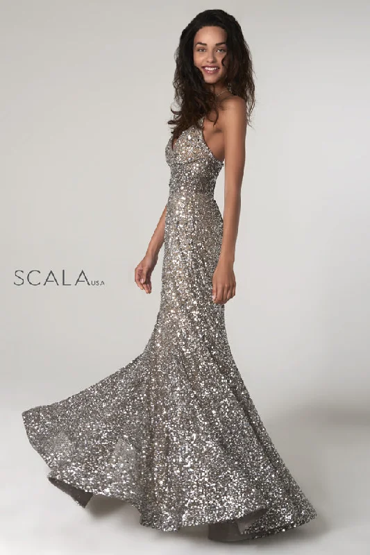 SCALA -60080 Fully Sequined V-Neck Mermaid Dress