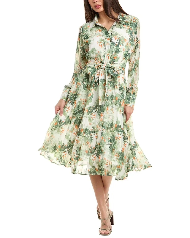 Gracia Floral Print Waist Bow Pleated Midi Dress