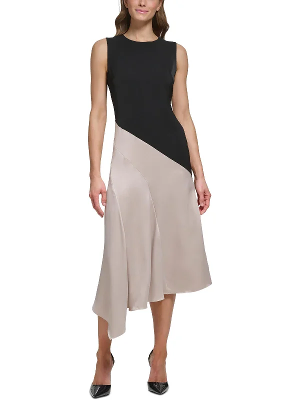 Womens Colorblock Polyester Midi Dress