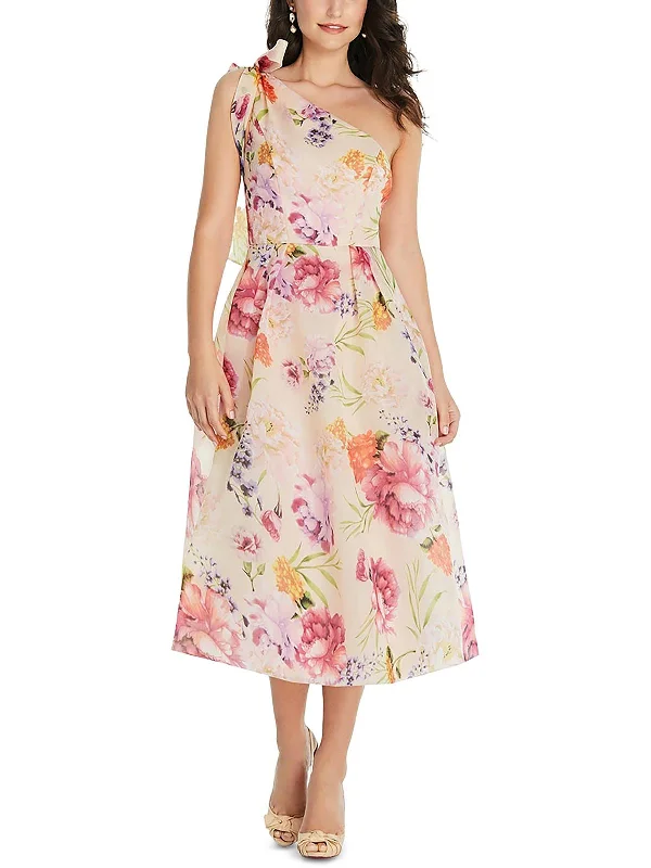 Womens Floral Print Polyester Midi Dress