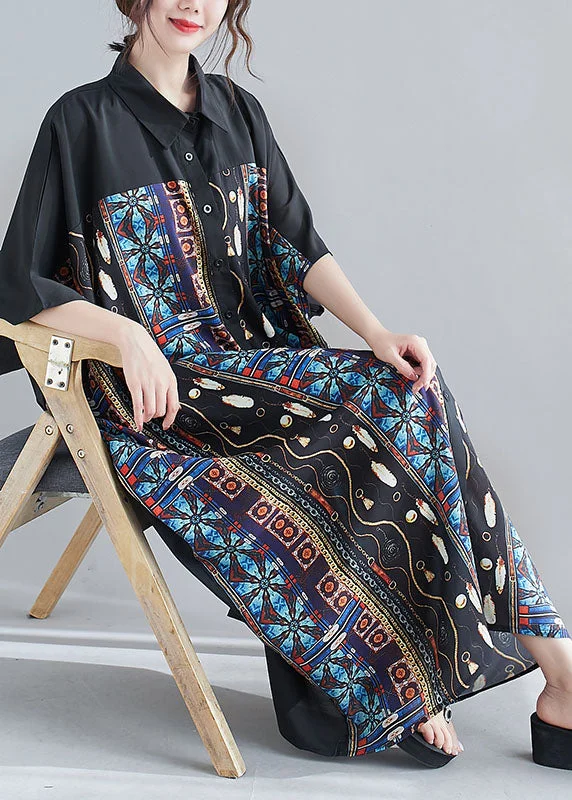 Classy Blue Print Oversized Chiffon Shirt Dress Summer AC2049 Sexy Shirt Gown