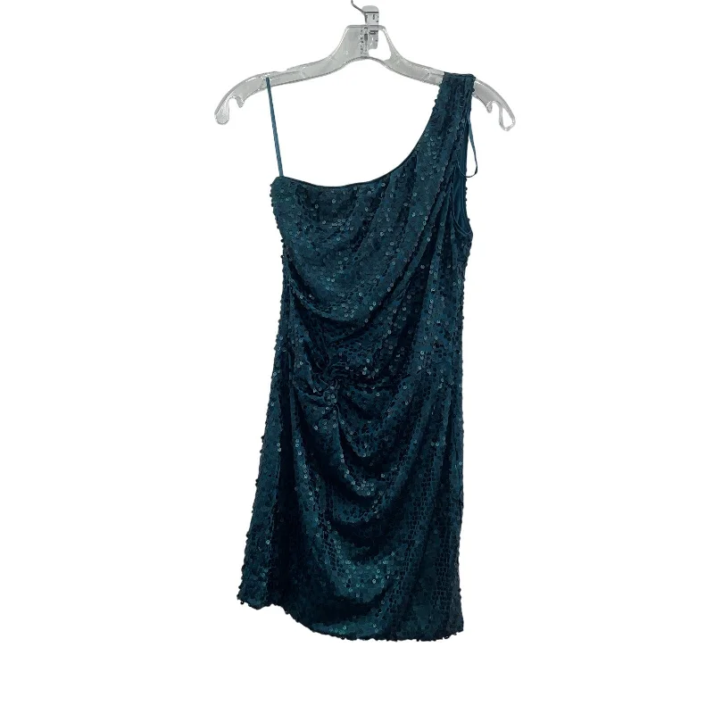 Lily Rose Blue Glam Sequin One Shoulder Ruched Women's Bodycon Dress, Size S