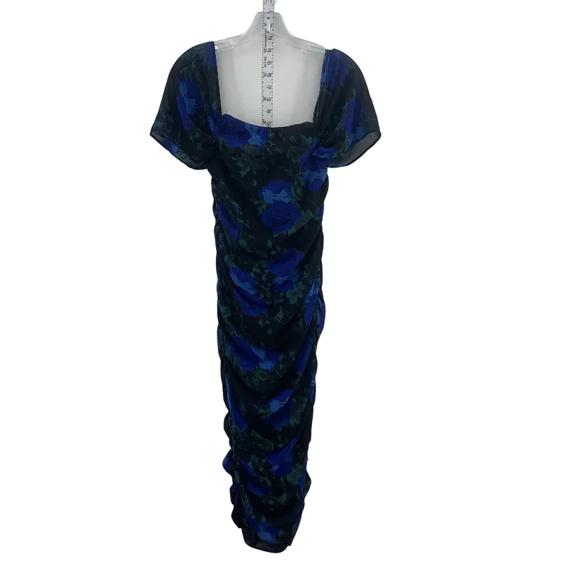 Lulu's Black & Blue Long Floral Women's Ruched Bodycon Dress XS New With Tags