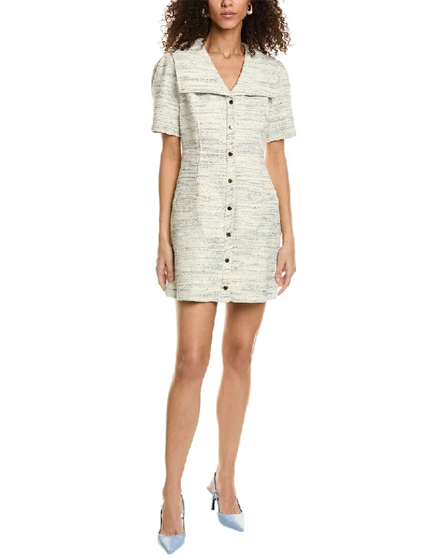 Sandro Tweed Shirtdress Tied Shirt Dress