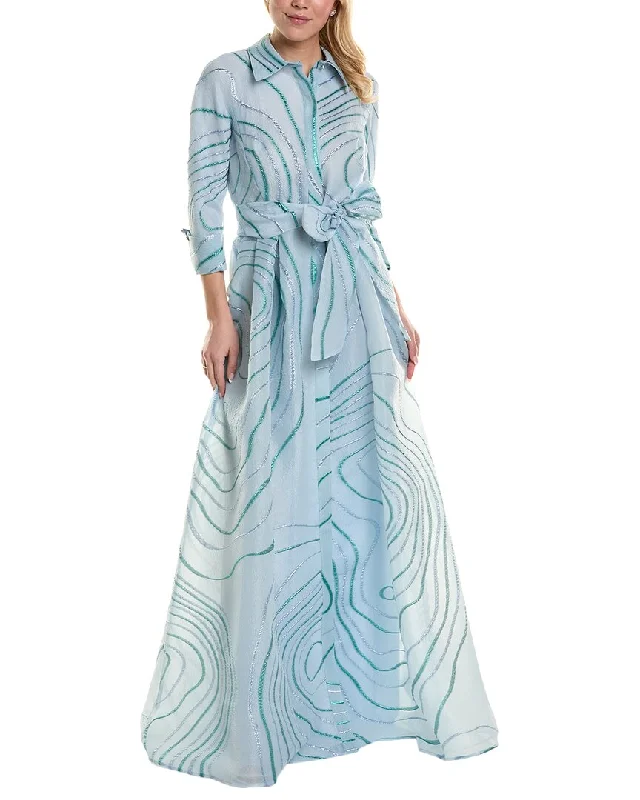 Teri Jon by Rickie Freeman Jacquard Shirt Gown Modern Shirt Dress