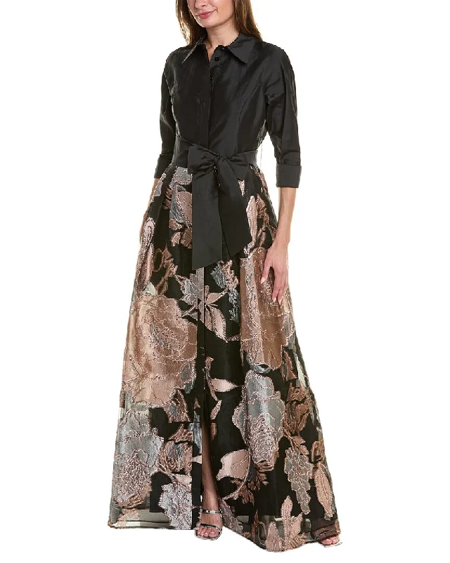 Teri Jon by Rickie Freeman Taffeta Shirt Gown Wrap Shirt Dress