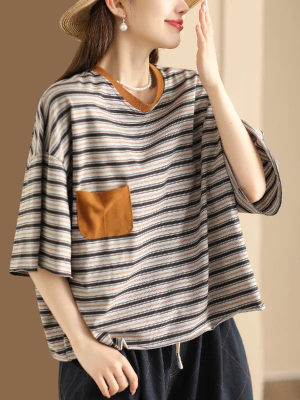 Women Casual Summer Stripe Spliced Loose Shirt CO1047 Formal Shirt Gown