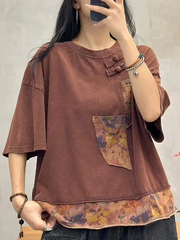 Women Summer Spliced Retro Cotton Shirt PA1017 Fit-and-Flare Shirt Dress