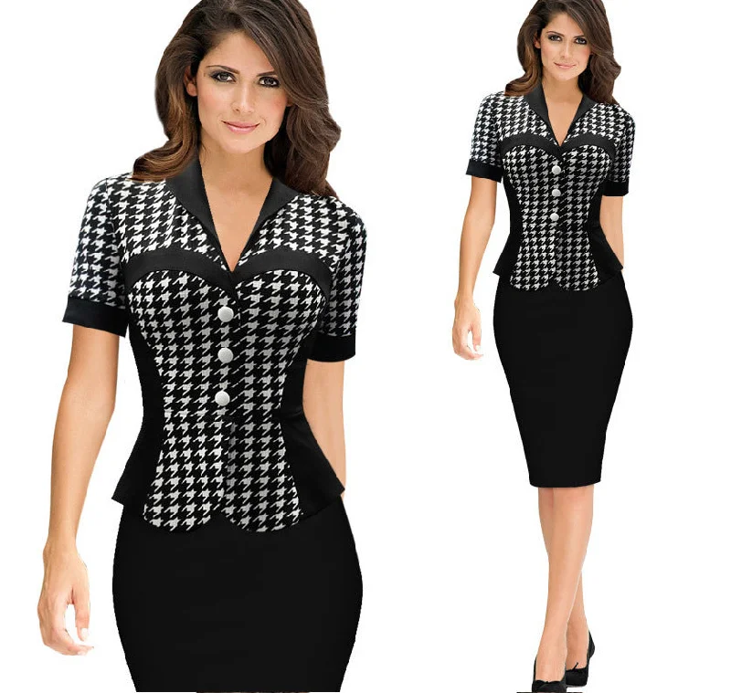 Women's Lapel Dress | Faux Twinset Dress | Office Sheath Bodycon Dress